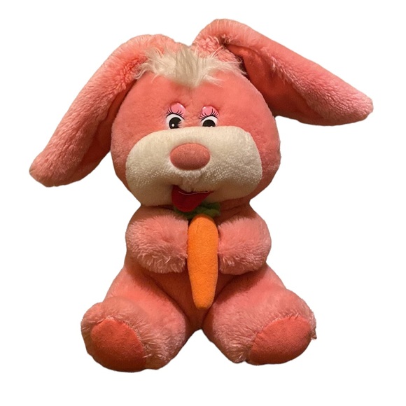 Vintage 1986 Animal Playthings 15” Bunny Pink Rabbit With Carrot - Picture 1 of 7